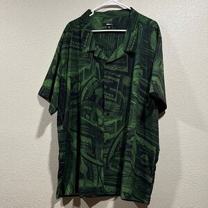 Fashion Nova Men's Green Money Print Short-Sleeve Button-Up Shirt